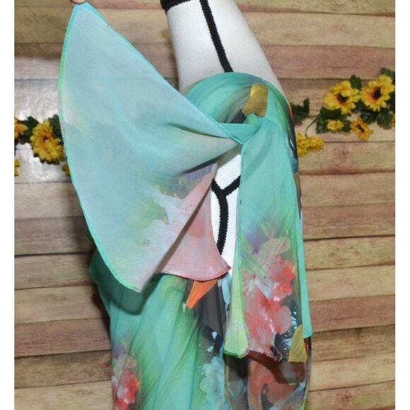 Fairy Core Pastel Floral Midi Dress 20W Scoop Neck Flutter Sleeve Asymmetrical - Picture 8 of 13